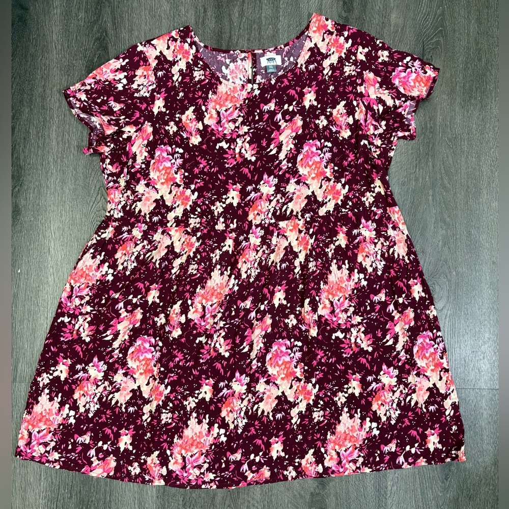 NWT Old Navy Dress Floral Knee Length Short Sleeve Artsy Work Office Size 2XL